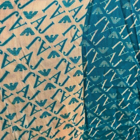 Armani logo scarf navy sky baby blue colorblock designer boho beach casual - Picture 8 of 8